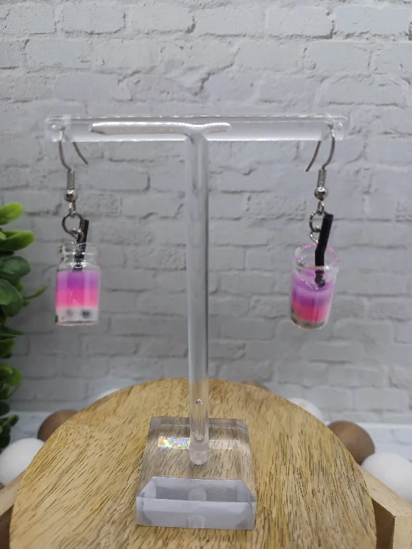 Purple, Pink, & White Colored Drink Earrings