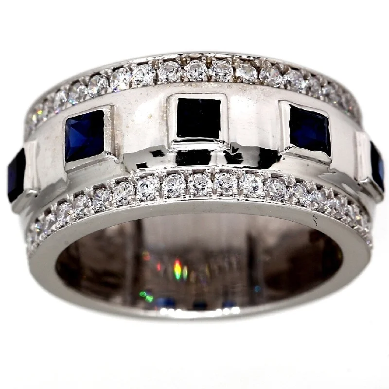 Pompeii3 10k White Gold 1.43 CT TDW IGI Certified Blue Sapphire & Diamond Wedding Band Ring