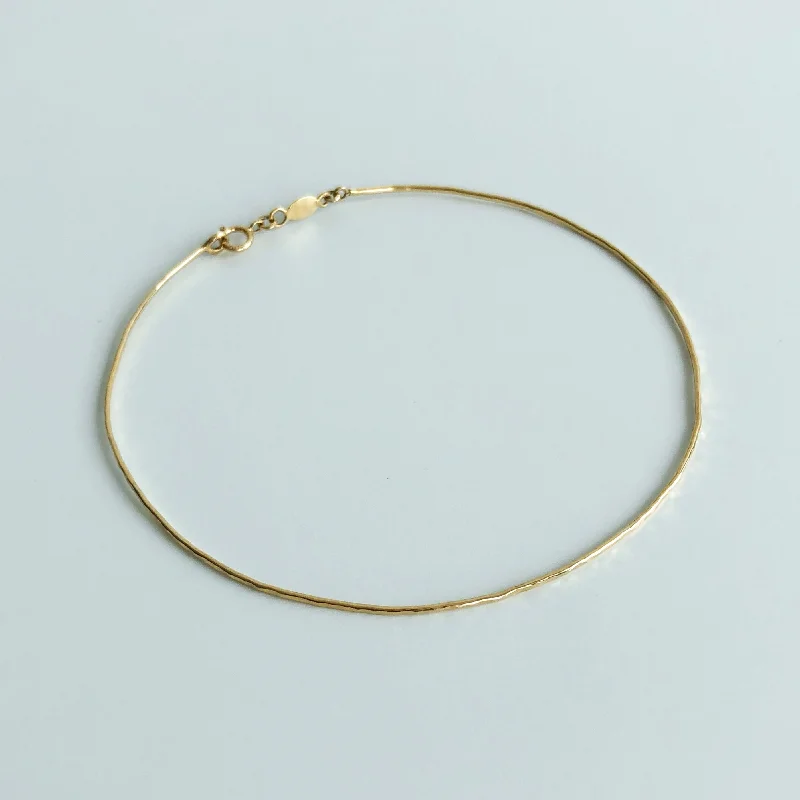 Skinny Hammered Bangle, Solid 14k Gold