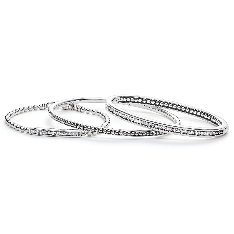 Caviar Spark Silver and Diamond Bangle Gift Set