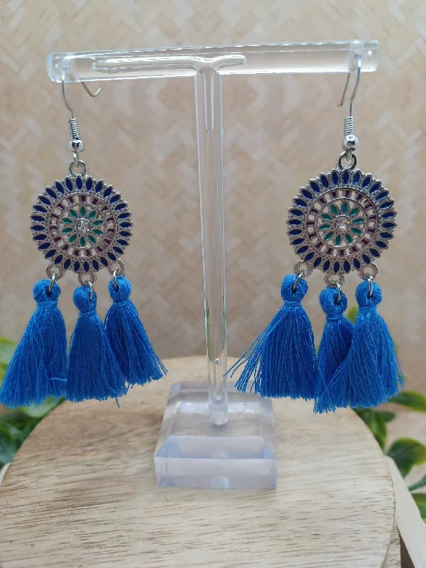 Blue Flower Tassel Earrings