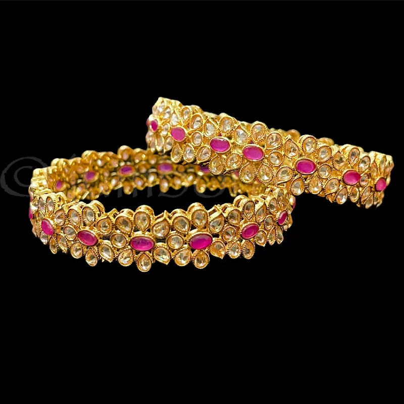 Polki Kundan LCD Champagne Ruby Red Thick Bangle