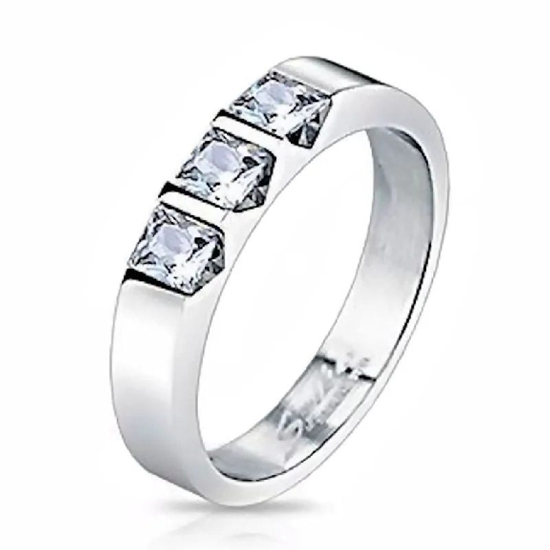 Bobbie: 0.52ct 3 Stone Russian Ice CZ Steel Wedding Anniversary Band