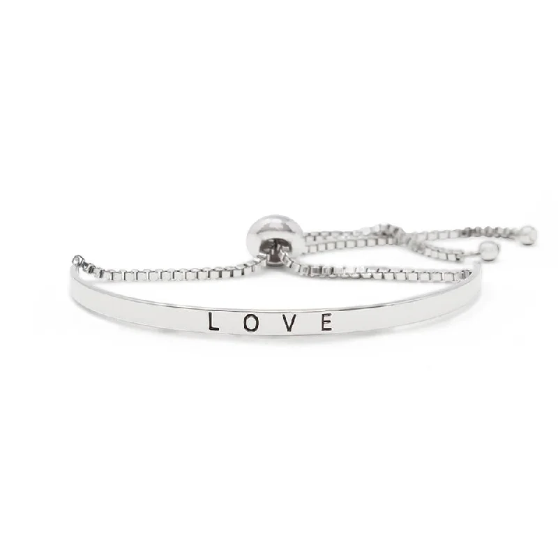 Inspirational Adjustable Bangle-Love Silver Tone