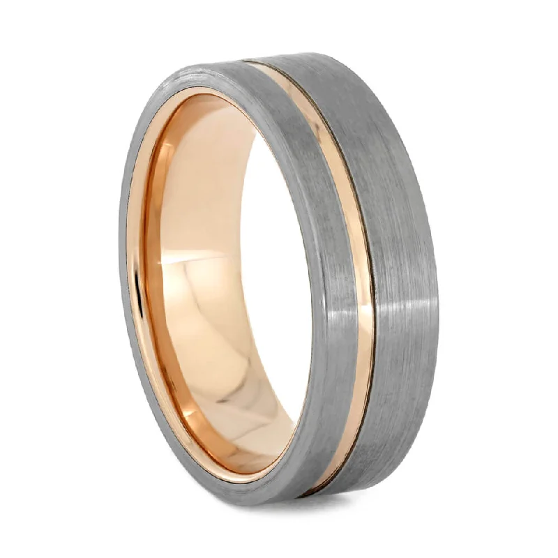 Rose Gold and Brushed Titanium Men's Wedding Band