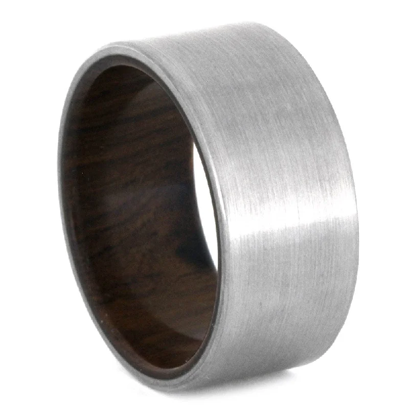 Brushed Titanium Wedding Band with an Ironwood Sleeve