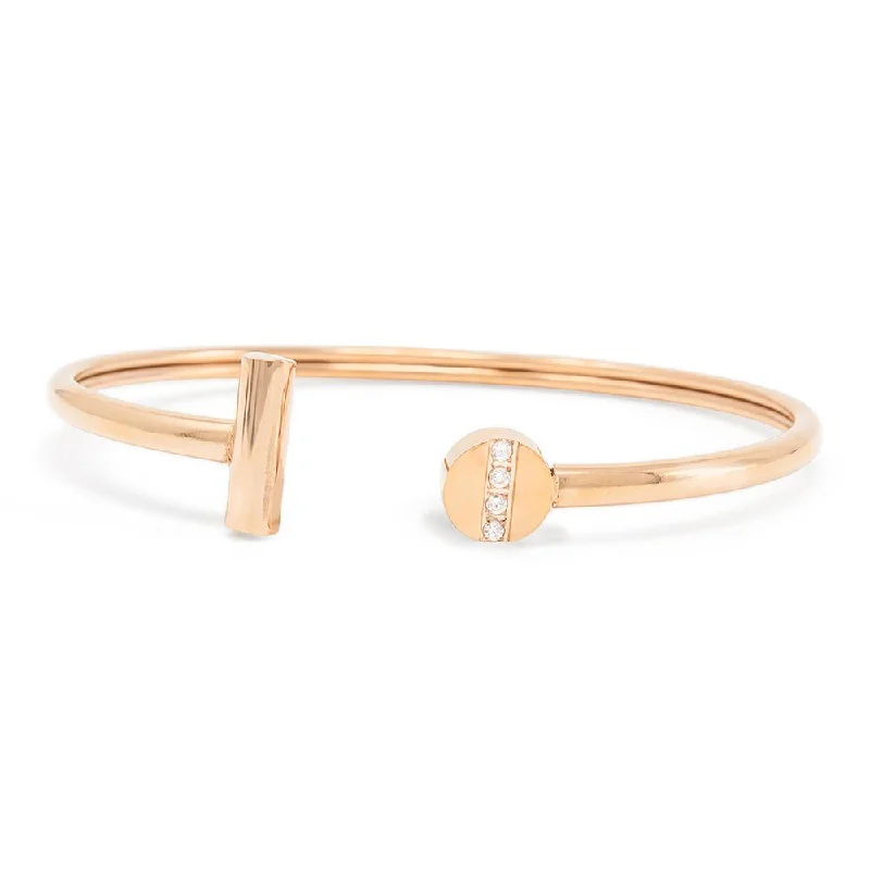 Stainless Steel Bangle Circle Bar Pave Rose Gold Plated