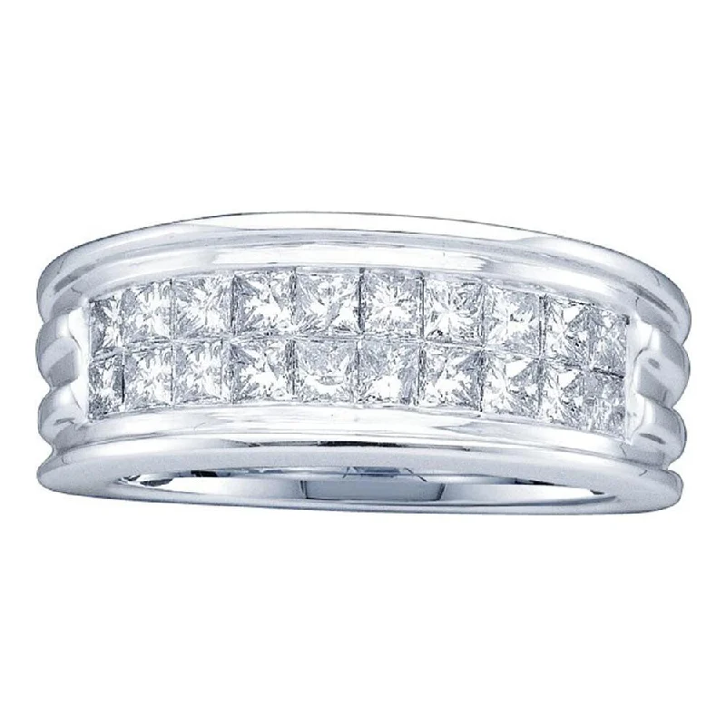 14k White Gold Mens Princess Diamond Wedding Band Ring( 1/2 Cttw, G-H Color, I2-I3 Clarity)