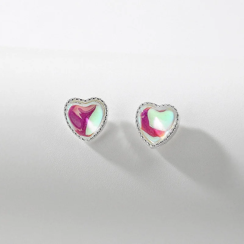 Mermaid Iridescent Heart Earrings