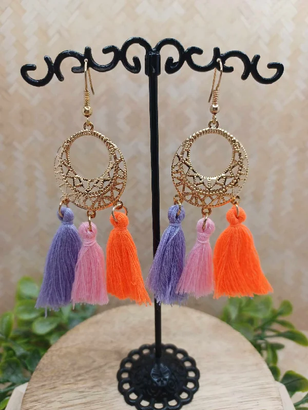 Pink, Purple, & Orange Tassel Earrings