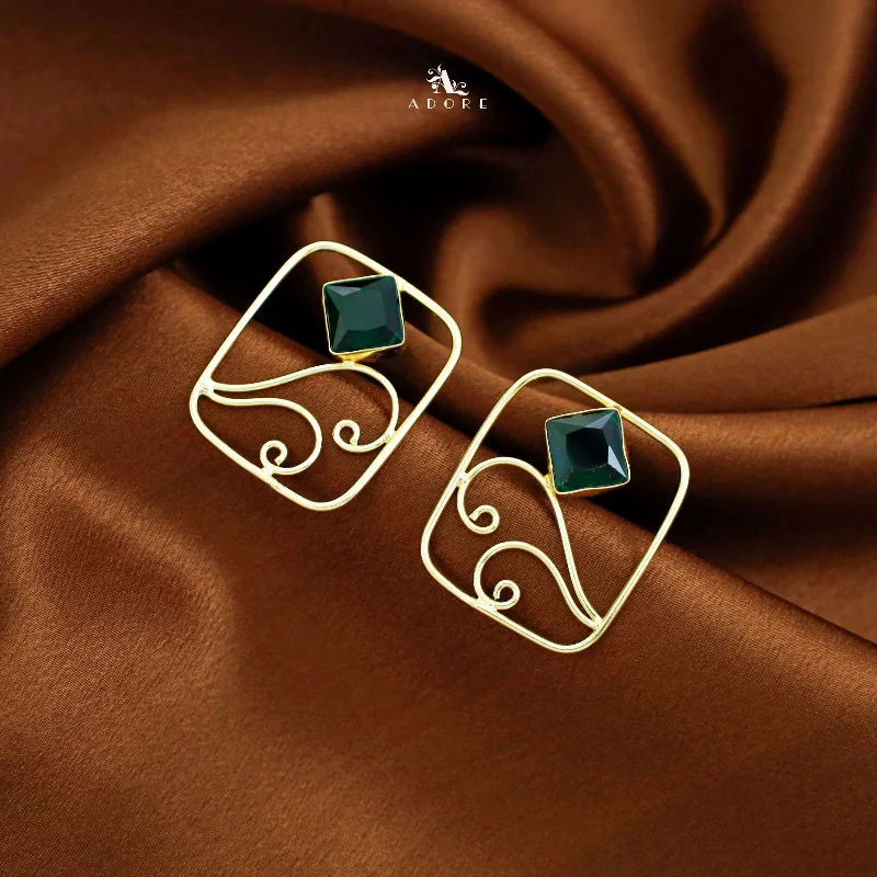 Golden Rectangle Vine Glossy Stone Earring