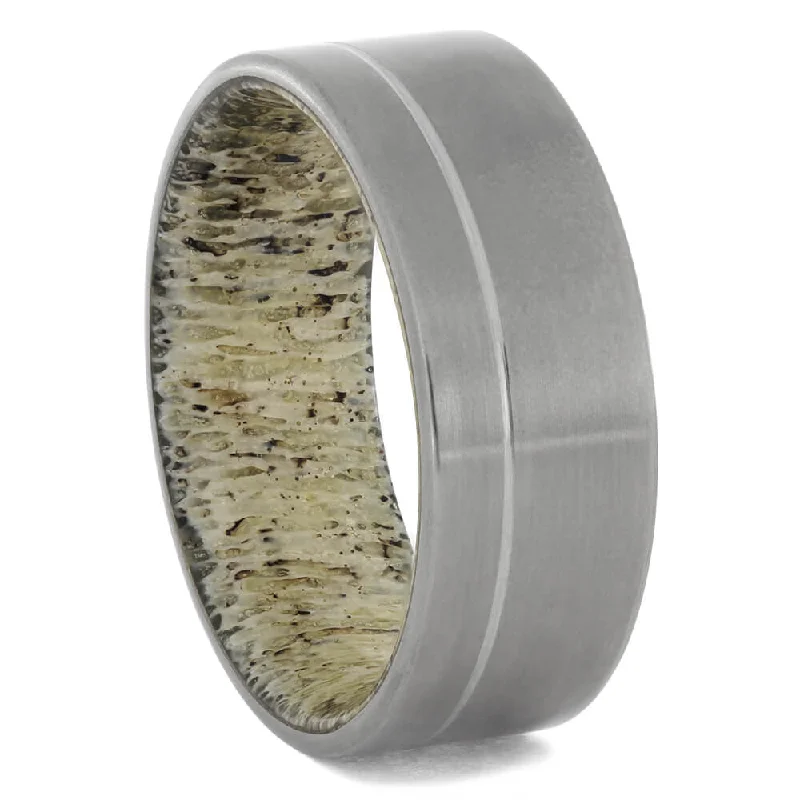 Matte Titanium Ring with Deer Antler Sleeve