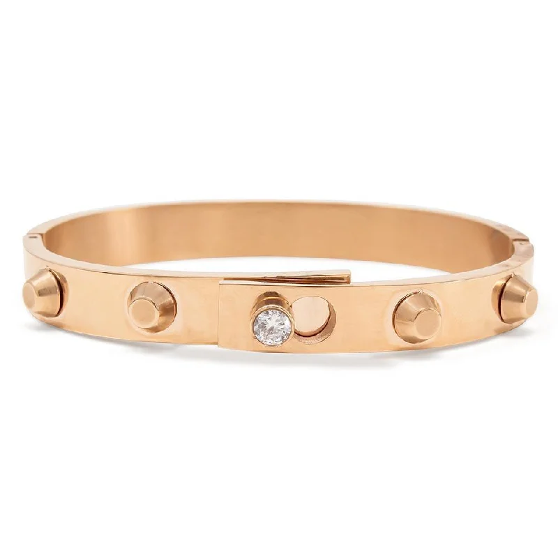 Stainless Steel Studded Bangle with Crystal Rose Gold Plated